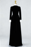 Black White Velvet Maxi Formal Dress with Buttons