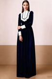 Black White Velvet Maxi Formal Dress with Buttons
