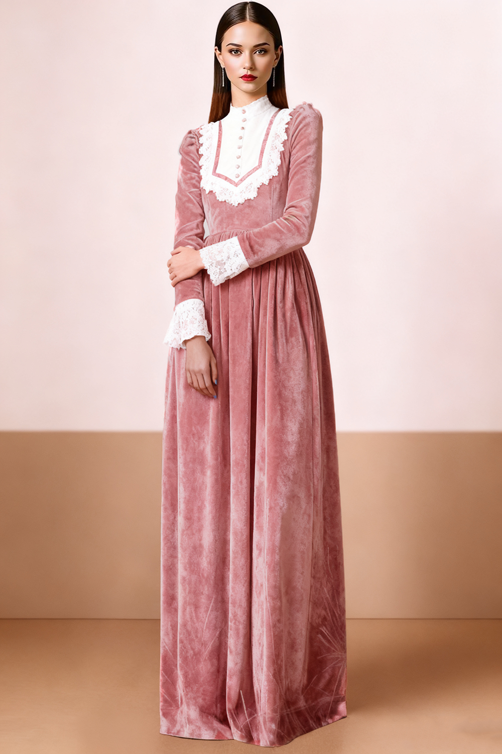 Black White Velvet Maxi Formal Dress with Buttons