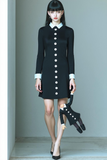 Black White Neck Collar Short Little Black Dress with Sleeves
