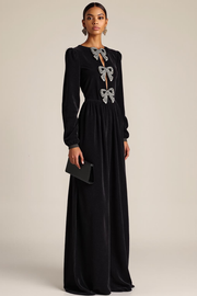 Black Sheath Velvet Keyhole Long Holiday Party Dress with Bows