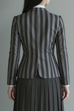 Black Striped Notched Lapel Single Breasted Women Blazer
