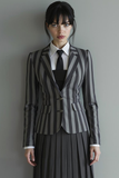 Black Striped Notched Lapel Single Breasted Women Blazer