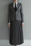 Black Striped Notched Lapel Single Breasted Women Blazer