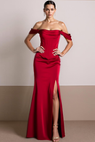 Red Mermaid Corset Satin Long Formal Dress with Slit