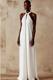 White Chiffon Halter Sheath Long Wedding Reception Dress
