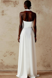 White Chiffon Halter Sheath Long Wedding Reception Dress