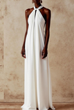 White Chiffon Halter Sheath Long Wedding Reception Dress