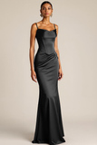 Brown Mermaid Satin Corset Ruched Maxi Formal Dress
