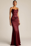 Brown Mermaid Satin Corset Ruched Maxi Formal Dress
