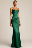 Brown Mermaid Satin Corset Ruched Maxi Formal Dress