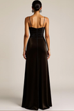 Chocolate Velvet Drape Spaghetti Straps Maxi Formal Dress with Bow