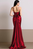 Red Satin Mermaid Spaghetti Straps Maxi Formal Dress