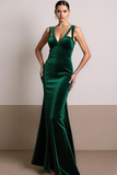 Dark Green Thick Straps Mermaid Velvet Long Formal Dress