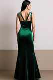 Dark Green Thick Straps Mermaid Velvet Long Formal Dress