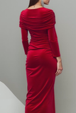 Burgundy Velvet V-Neck Maxi Formal Dress with Slit