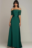 Emerald Green Satin A Line Off the Shoulder Maxi Evening Dress