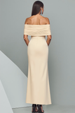 Ivory Satin Off the Shoulder Long Evening Dress