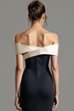 Black Satin Mermaid Off the Shoulder Long Formal Dress with Slit