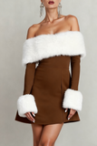 Black Off the Shoulder Mini Holiday Party Dress with Feather