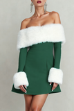 Black Off the Shoulder Mini Holiday Party Dress with Feather