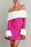 Black Off the Shoulder Mini Holiday Party Dress with Feather