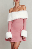 Black Off the Shoulder Mini Holiday Party Dress with Feather