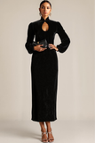 Black Sheath Velvet Keyhole Long Holiday Party Dress with Sleeves