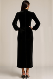 Black Sheath Velvet Keyhole Long Holiday Party Dress with Sleeves