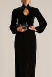 Black Sheath Velvet Keyhole Long Holiday Party Dress with Sleeves