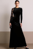 Black Velvet Cut Out Long Holiday Party Dress with Sleeves