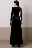 Black Velvet Cut Out Long Holiday Party Dress with Sleeves