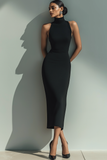 Black High Neck Sleeveless Sheath Long Formal Dress