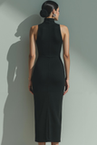 Black High Neck Sleeveless Sheath Long Formal Dress