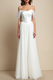 White A Line Corset Long Wedding Reception Dress