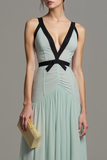 Dusty Sage V Neck A Line Chiffon Long Formal Dress