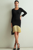 Black Golden Round Neck Bodycon Short Formal Dress with Tassel