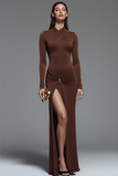 Elegant Brown Sheath Chiffon Long Formal Dress with Sleeves