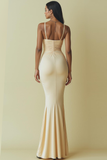 Ivory Mermaid Ruched Long Appliqued Formal Dress
