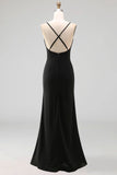 Black Backless Chiffon Deep V-Neck Maxi Evening Dress with Slit