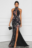Sparkly Black Mermaid Floral Long Formal Dress with Sequins