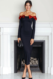 Black Off the Shoulder Sheath Long Evening Dress with Bows