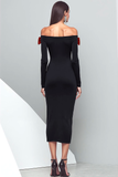 Black Off the Shoulder Sheath Long Evening Dress with Bows