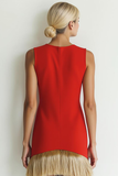 Red Round Neck Bodycon Short Cocktail Dress with Feather