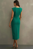 Emerald Green Pencil Cap Sleeves Midi Work Dress