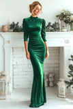 Emerald Green Mermaid Velvet High Neck Long Holiday Party Dress