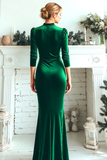 Emerald Green Mermaid Velvet High Neck Long Holiday Party Dress