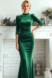 Emerald Green Mermaid Velvet High Neck Long Holiday Party Dress