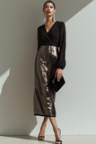 Sparkly Sequin Black V-Neck Sheath Maxi Evening Dress