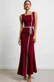 Navy Thick Straps Mermaid Maxi Formal Dress